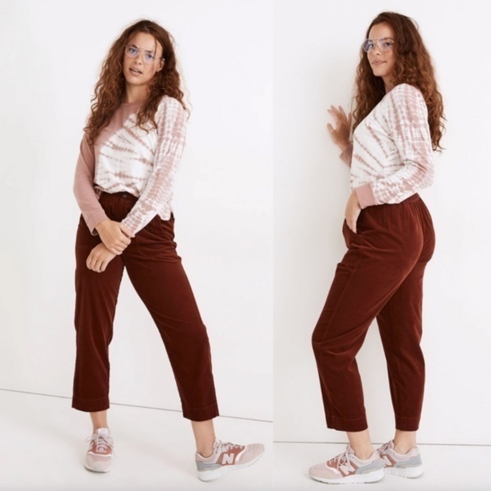 Madewell Curvy Tapered Huston Pull-On Crop Pants in Corduroy Rusted Burgundy XXS